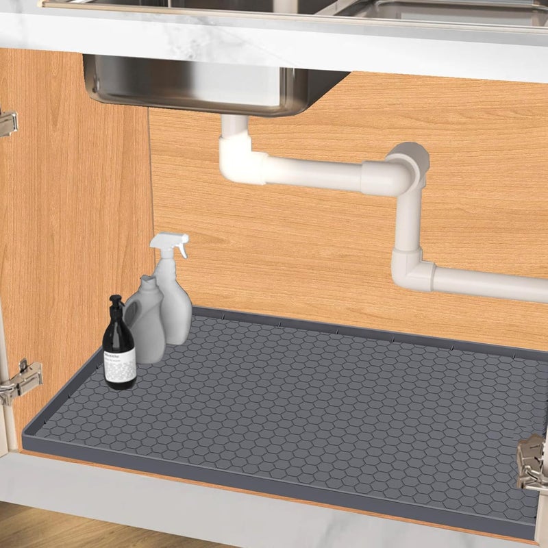 Jacooxi حصيرة تحت الحوض 22 × 22، بطانة سيليكون تحت الحوض للمطبخ مقاومة للماء لحوض الحمام، رمادي - Image 1